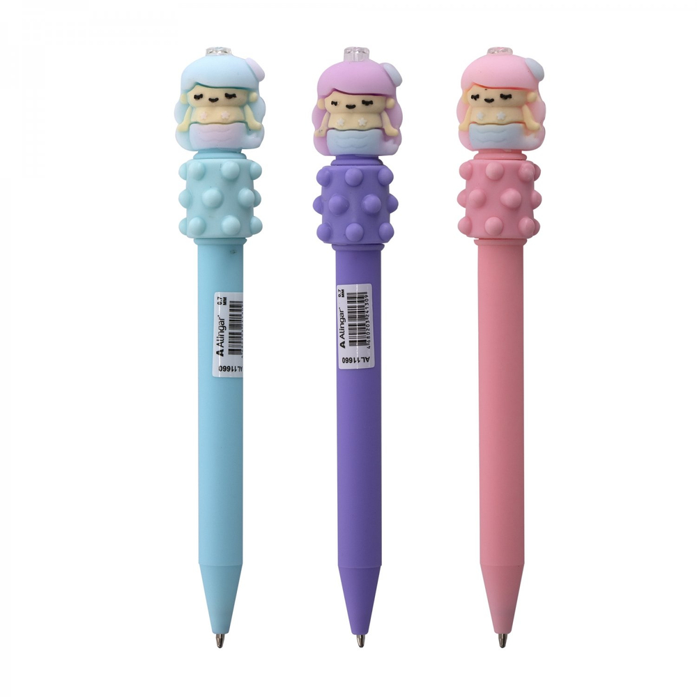 Ручка шариковая Alingar, "Русалки", 0,7 мм, синяя, автоматическая, с массажером, круглый, цветной, пластиковый корпус, карт. уп.