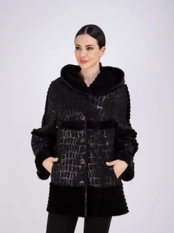 Дубленка женская натуральная с капюшоном оверсайз Турция