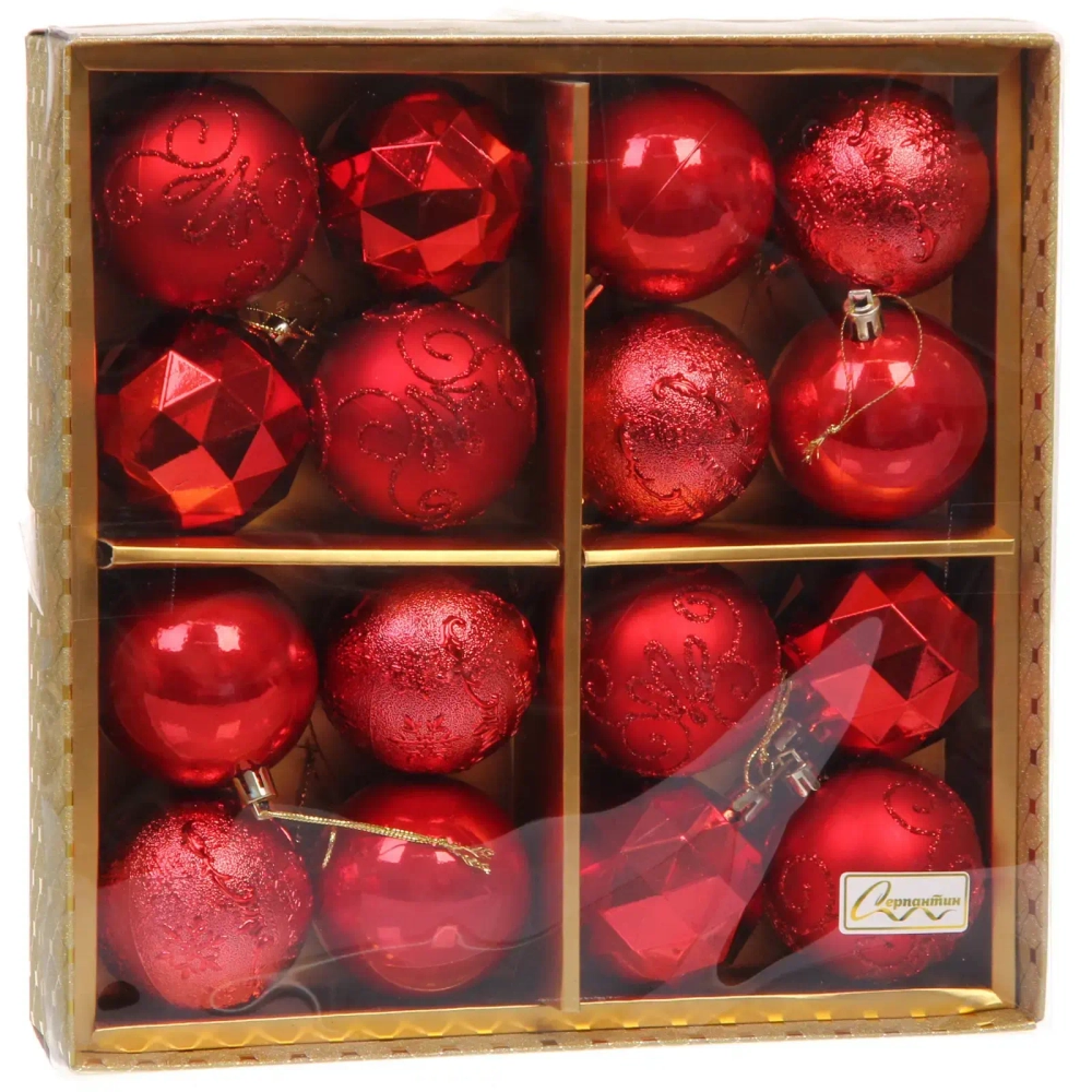 Новогодние шары «Зимняя вечеринка» 6 см (набор 16 шт), Красный