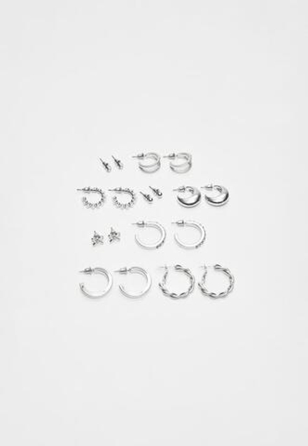 STRADIVARIUS Набор из 9 пар сережек с бантом и искусственным жемчугом, серый