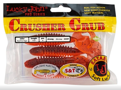 Силиконовая приманка LJ Pro Series CRUSHER GRUB 3.9in 10см #T48 Red Fire Tiger