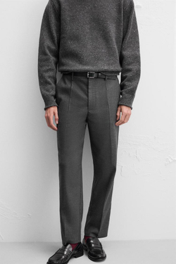 ZARA БРЮКИ ИЗ ФЛАНЕЛИ СО СКЛАДКАМИ, СЕРЫЙ