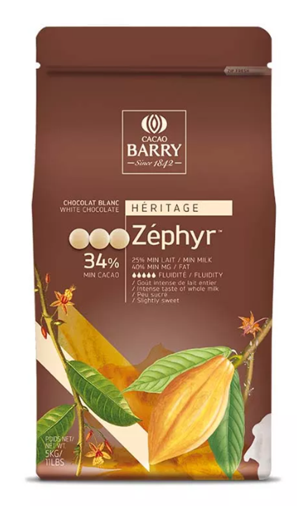 Шоколад Cacao Barry ZEPHYR Белый 34.0% (Пакет 5кг)