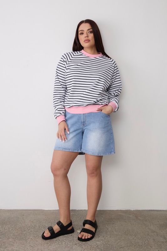 Лонгслив-тельняшка с контрастной отделкой, черно-белый