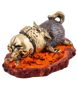 Народные промыслы AM-3624 Фигурка «Кот с Помощником» (латунь, янтарь)