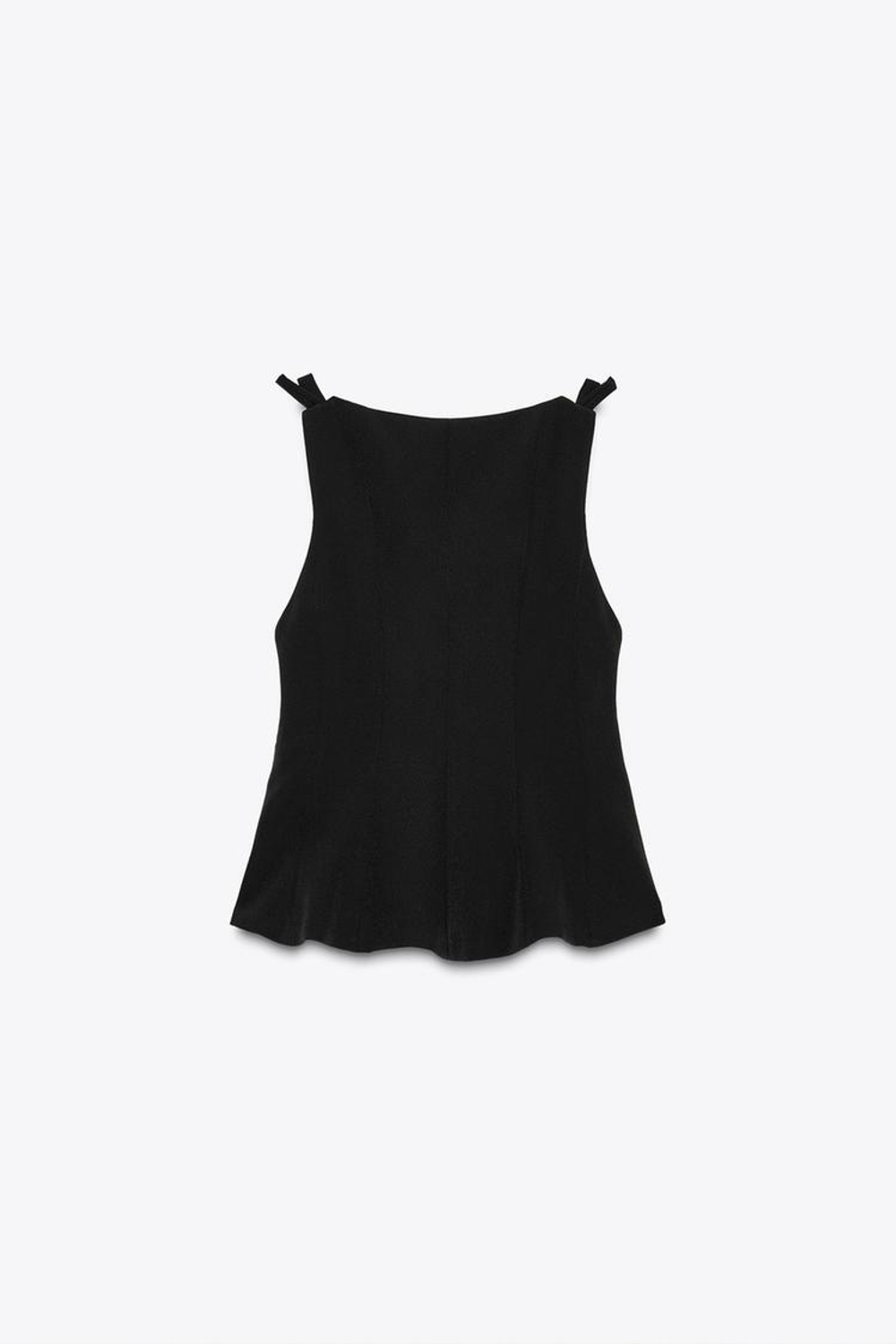 ZARA ТОП С БАСКОЙ И БАНТАМИ, ЧЕРНЫЙ