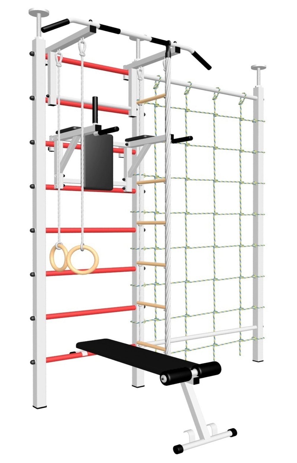 Шведская стенка Sv Sport враспор (Турник стандарт/Брусья/Скамья/Канат/Kольца/Лестница/Канатный лаз/Сетка)