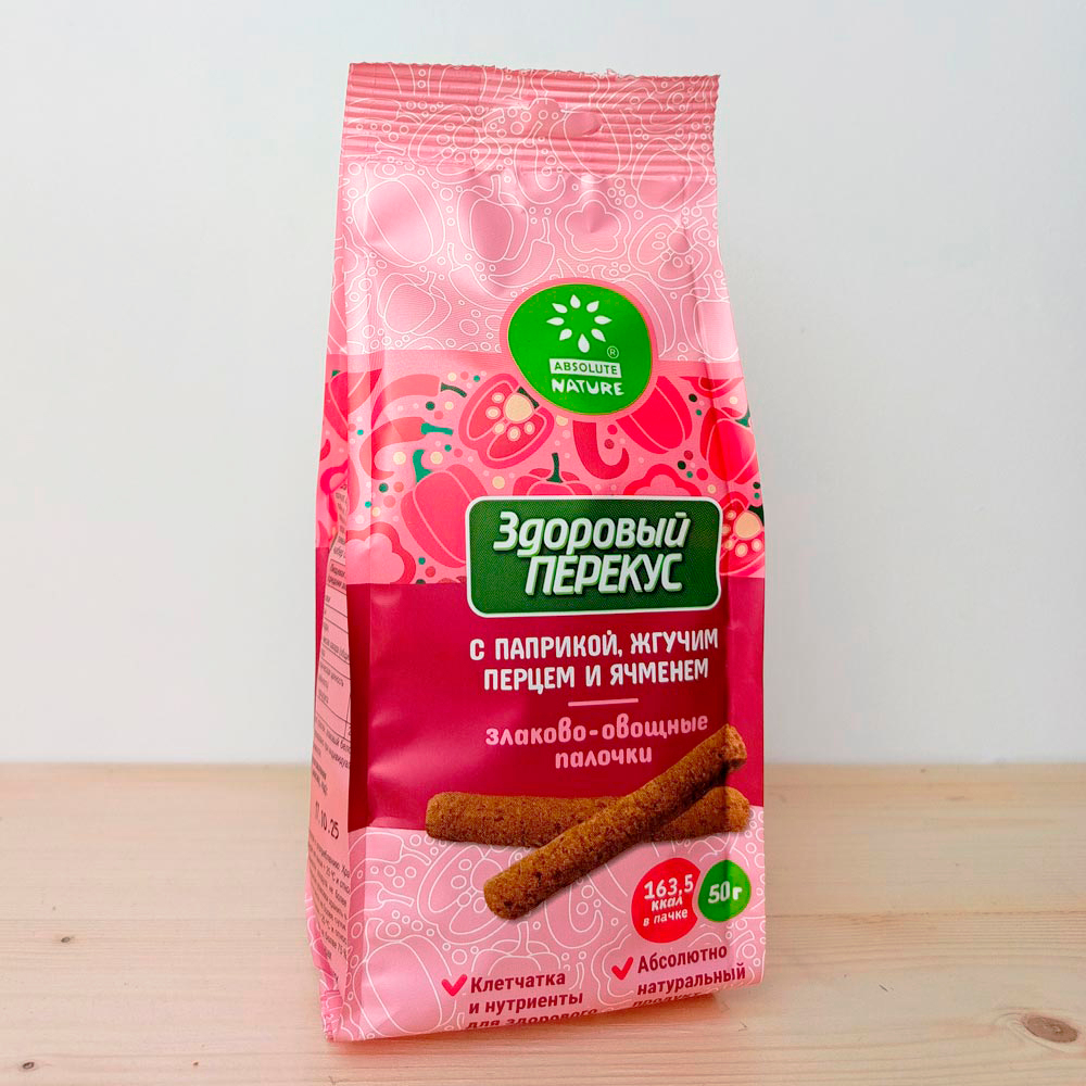 Злаково-овощные палочки с паприкой, жгучим перцем и ячменем, Здоровый перекус, 50г