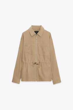 ZARA КУРТКА С КАРМАНАМИ И РЕГУЛИРУЕМОЙ ТАЛИЕЙ, МЯГКИЙ КАШТАНОВЫЙ