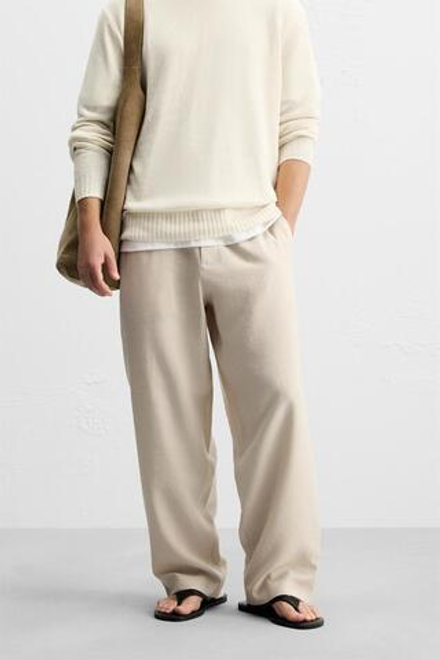 ZARA БРЮКИ ИЗ СМЕСОВОГО ЛИОЦЕЛЛА, БЕЖЕВЫЙ