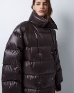 Пуховик двубортный темный шоколад