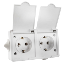 IP44 Розетка брызгозащищенная откр.уст.с з/к 2-хмест.(16А) РА16-759 бел.