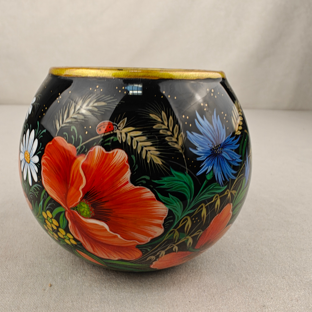 Вазочка с ручной росписью Палех "Маки и полевые цветы"