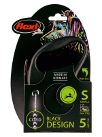 Поводок-рулетка Flexi Black Design S. Трос 5 м. для собак до 12 кг. Серебряный