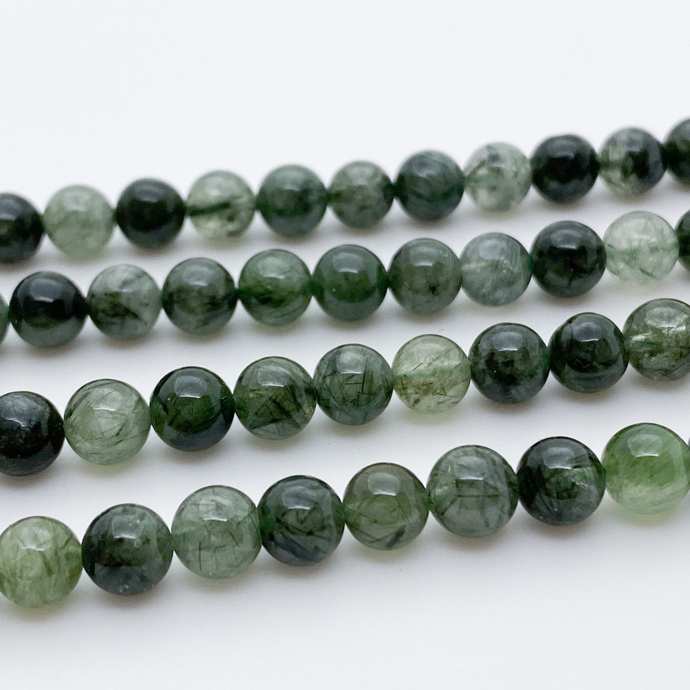 Бусины Кварц с тремолитом, диаметр 6,1-6,3 мм, цена за 16 шт (1/4 нити)