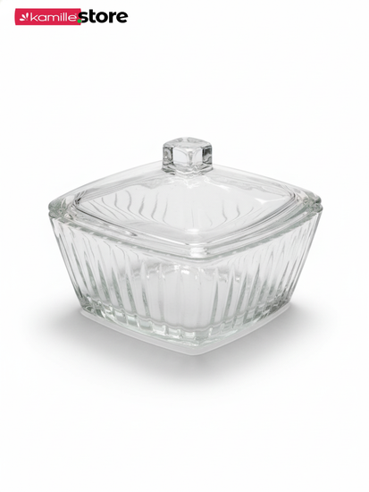 Солонка стеклянная квадратная 115 мл. 7,5х7,5 см. с крышкой