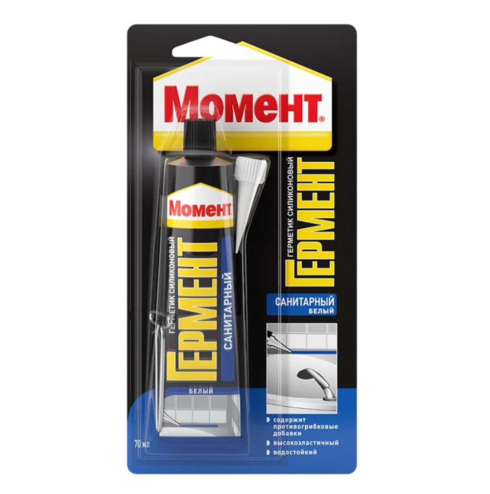 Герметик Момент Гермент силиконовый, санитарный, белый (70 мл)