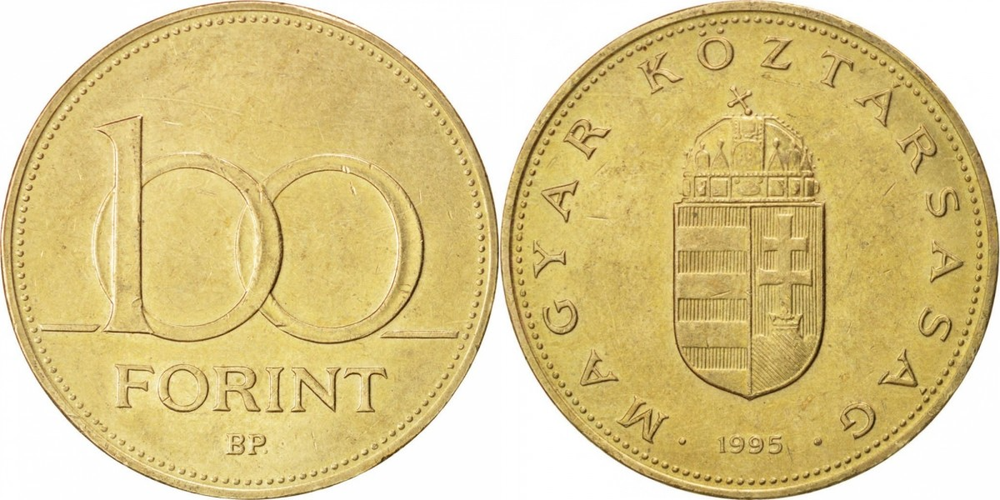 Венгрия 100 форинтов, 1992 - 1998 Герб XF