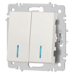 Выключатель Intro Accent 6-105-06 двойной с подсветкой, 10А-250В, IP20, СУ, AL/CU, перламутр