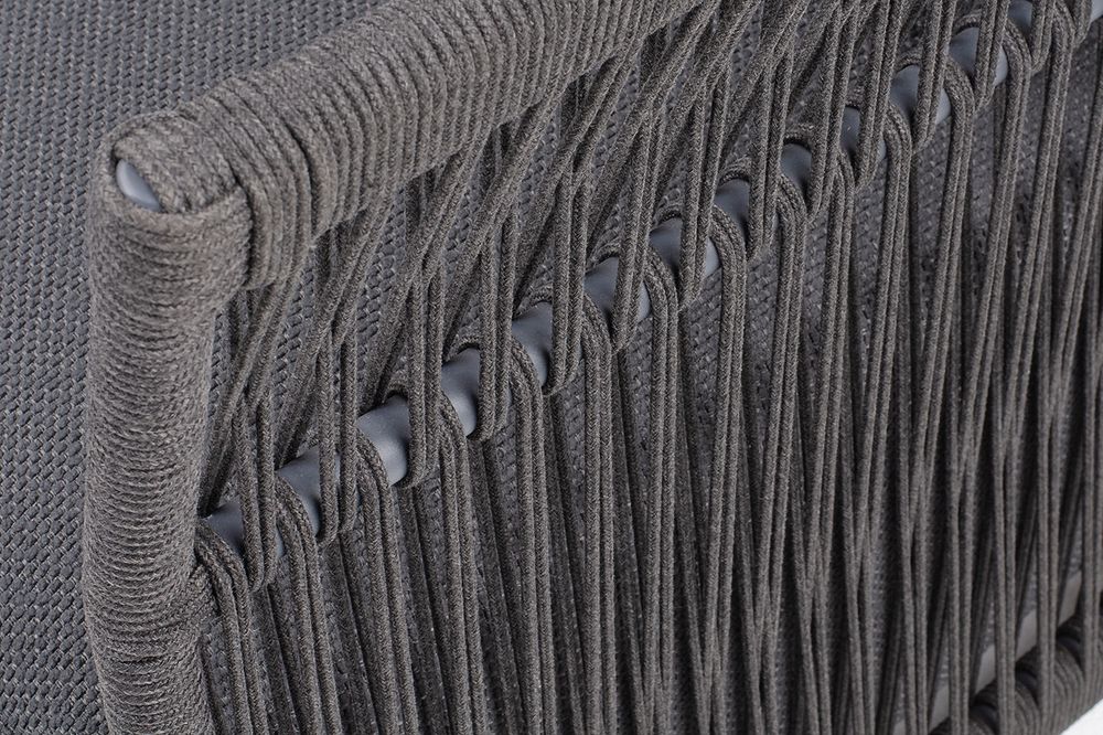 "Лугано" кресло плетеное из роупа, каркас алюминий темно-серый (RAL7024) муар, роуп темно-серый круглый, ткань темно-серая YB25-0027