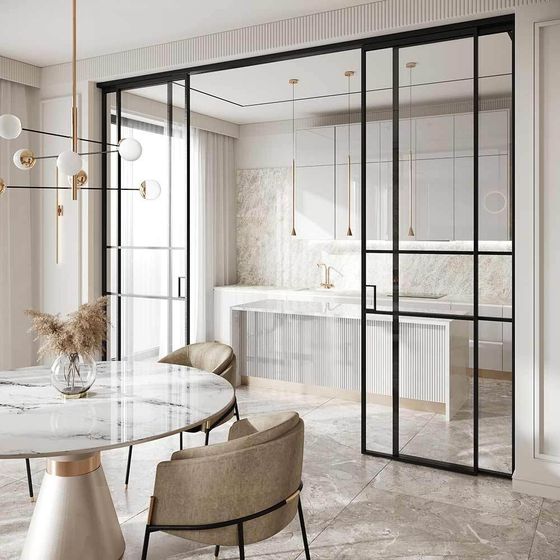 Алюминиевая стеклянная перегородка Классическая №3 чёрный матовый