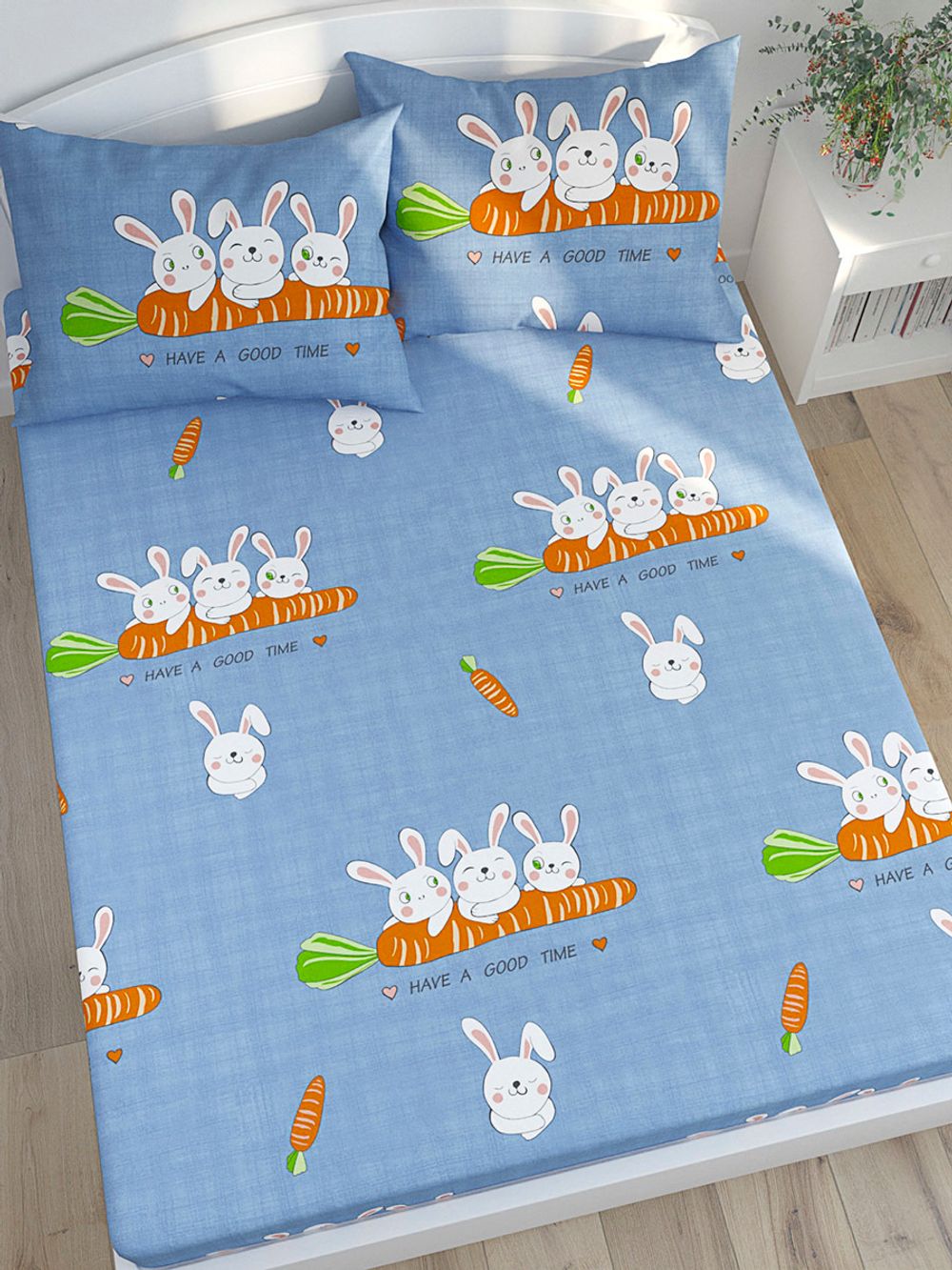 Простынь на резинке Сказка "Морковный рейс" 180х200 см, перкаль