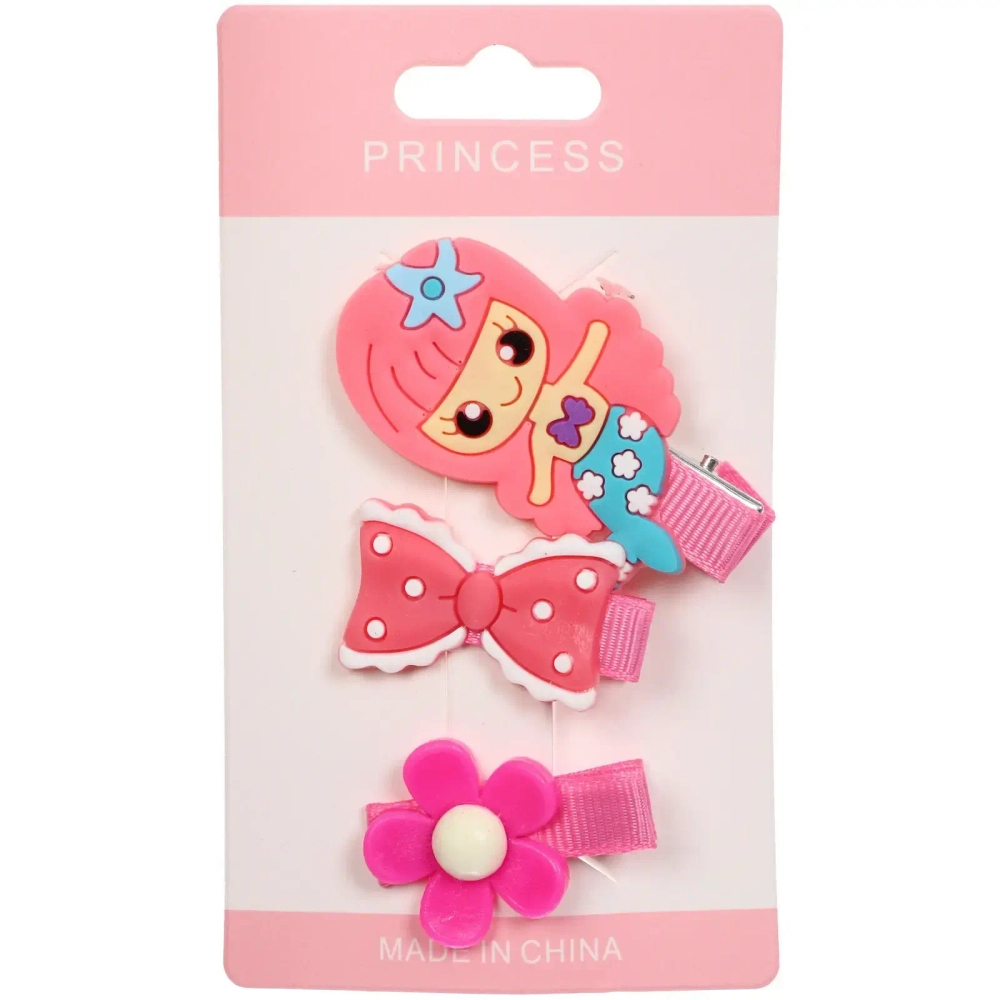 Зажимы для волос детские 3шт на блистере «РОЗОВЫЙ МИР», цветочек, цвет розовый, 5*3,5см (пакетс подвесом)