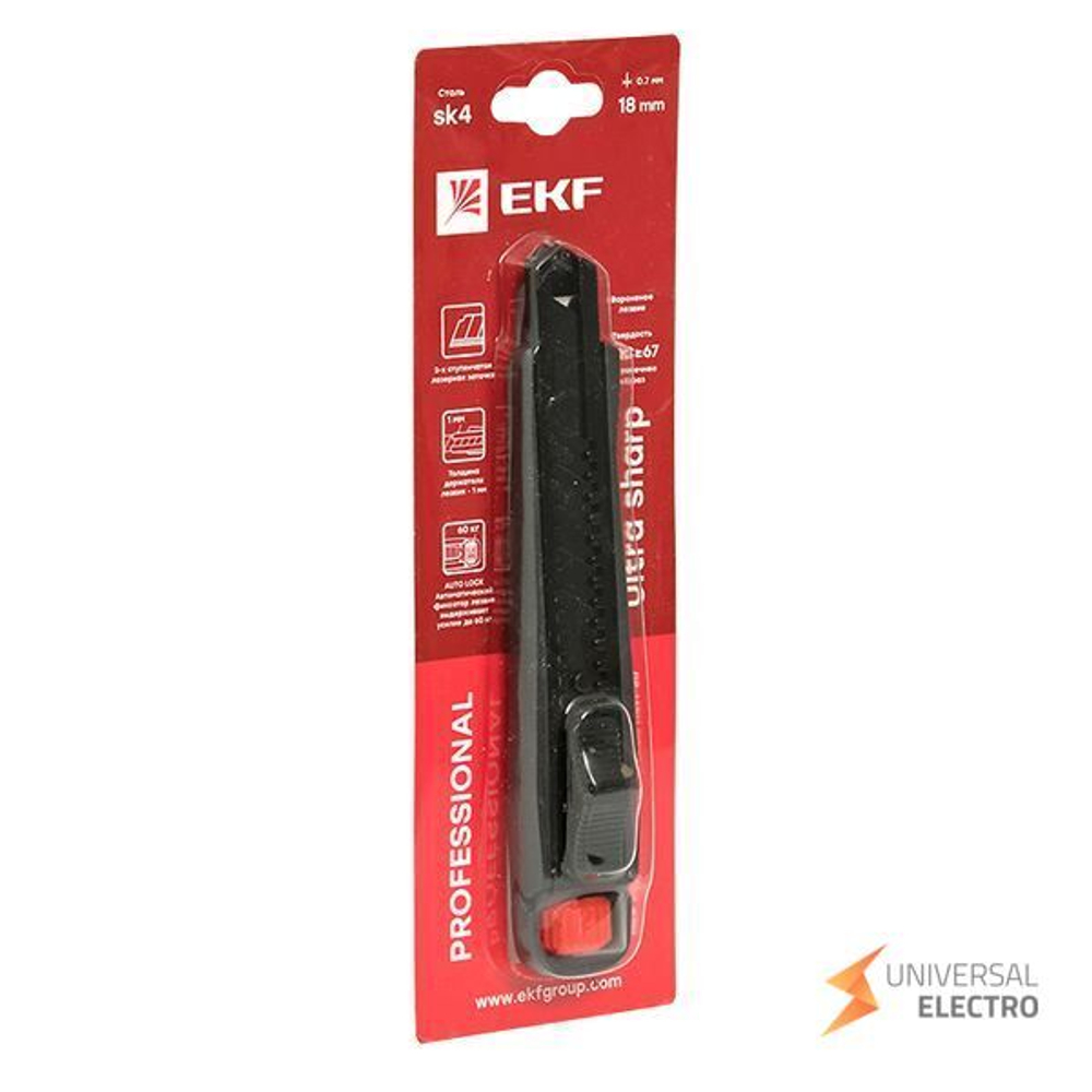 Нож строительно-монтажный 18 мм НСМ-80 (SK4) Heavy Duty (до 60 кг) EKF Professional