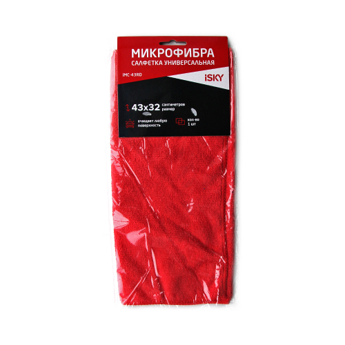 Салфетка для ухода за автомобилем iSky, 43х32 см, микрофибра, красный IMC43RD