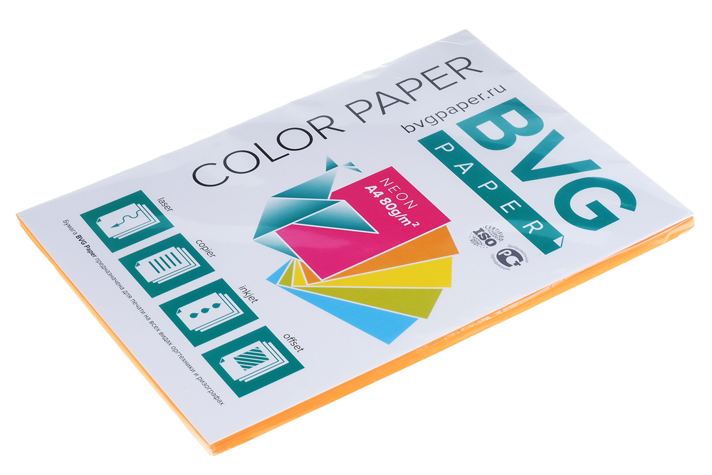 Бумага для офисной техники цветная neon оранжевая А4 80г/м2 100л BVG