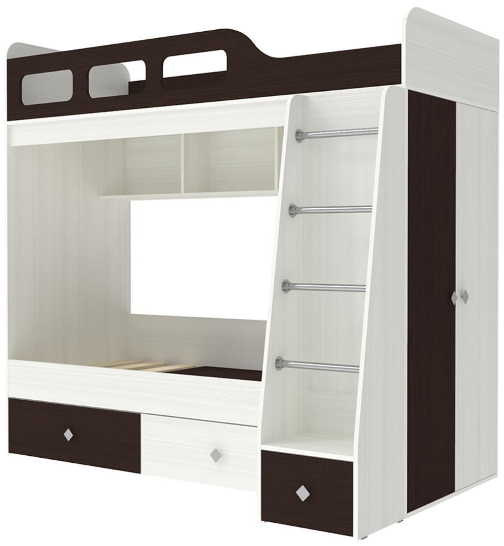 Двухъярусная кровать КарИВи Астра 3 Белое Дерево Венге