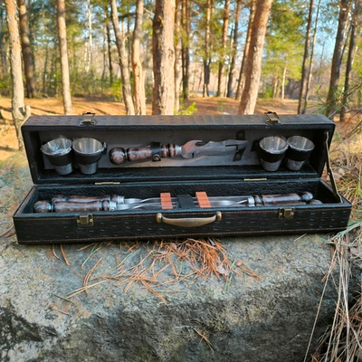 Компактный шашлычный набор "Элит-ХS" 10 предметов, кейс из экокожи