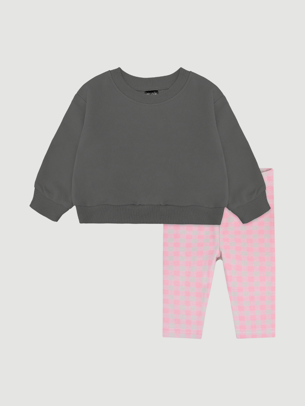 Комплект Mjölk Свитшот Steel Grey/Легинсы Клетка розовая