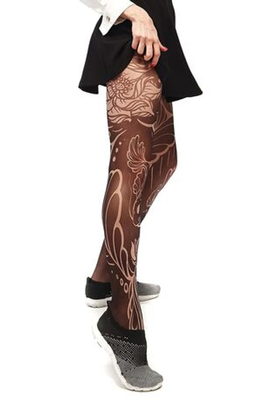 Колготки с растительным принтом (Размер: S-M-L) (Цвет: бежевый)