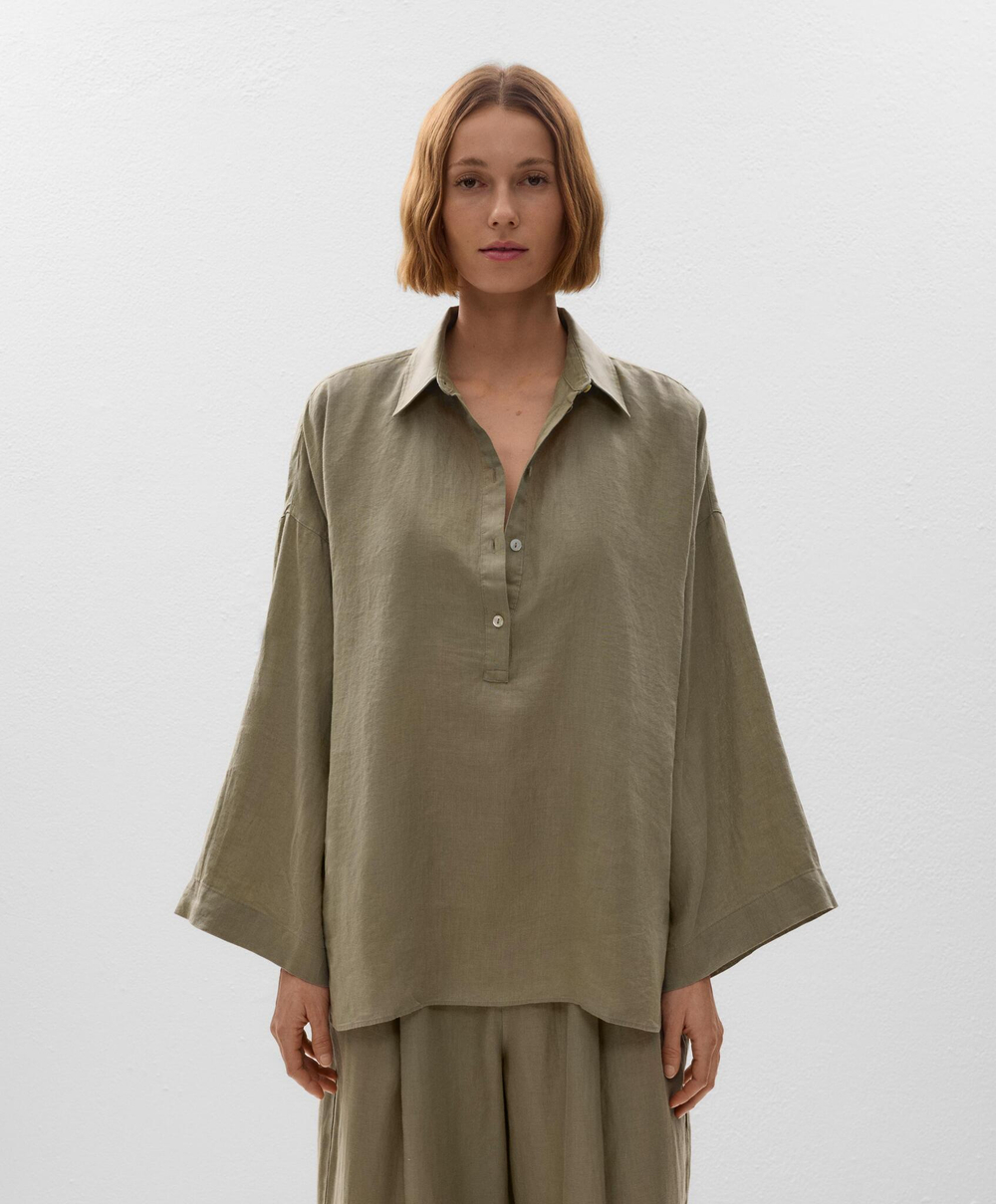 OYSHO Рубашка оверсайз из 100% льна, хаки
