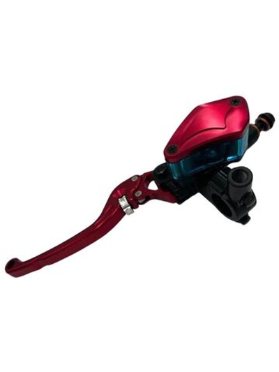 Ручка тормоза левая красная (перепускной болт М10) с креплением зеркала М8 для электровелосипеда