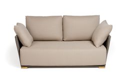 "Форли" диван 2-местный плетеный из роупа, каркас алюминий светло-серый (RAL7035) муар, роуп серо-коричневый 23мм, ткань Mossle бежевая