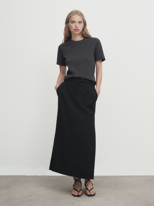 Massimo Dutti Хлопковая футболка с короткими рукавами, серый