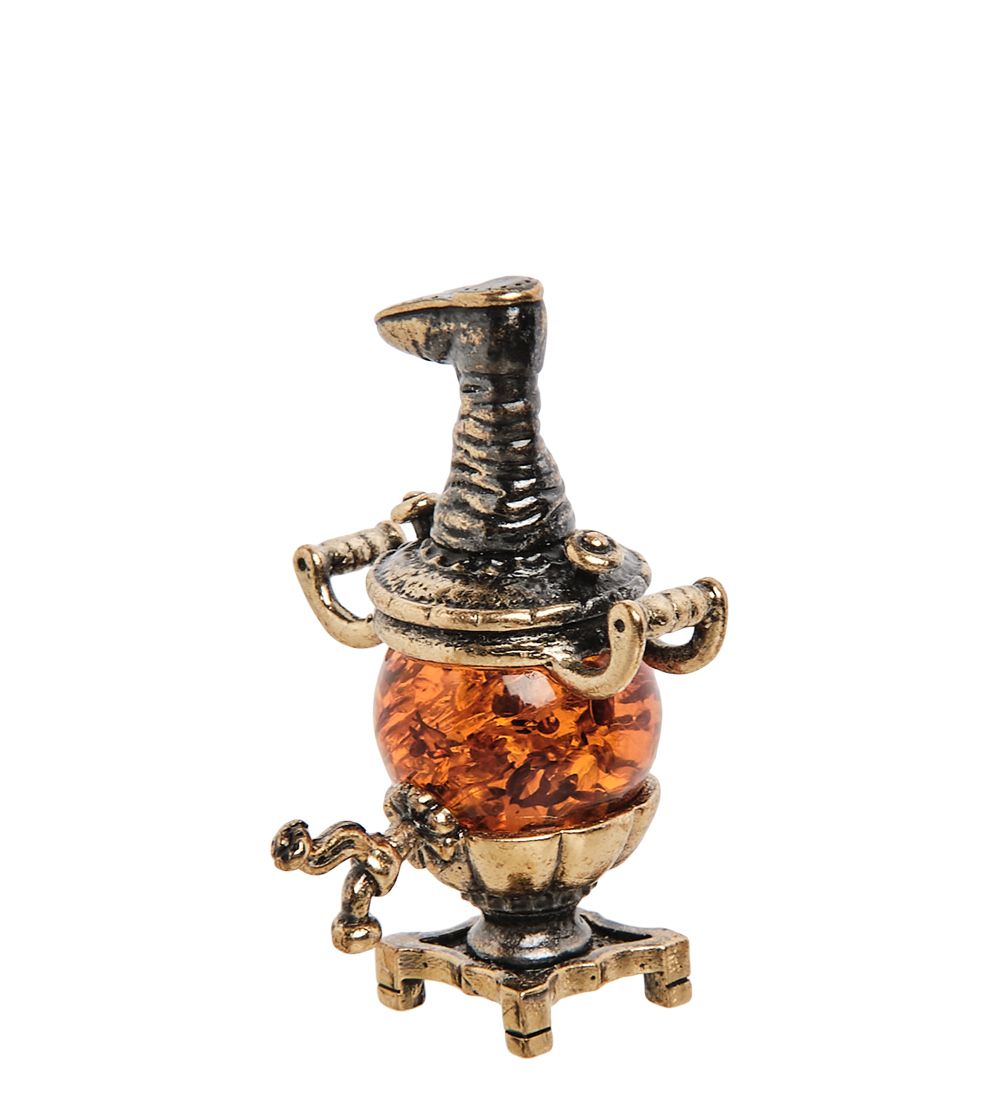 Народные промыслы AM-1396 Фигурка «Самовар с сапогом» (латунь, янтарь)
