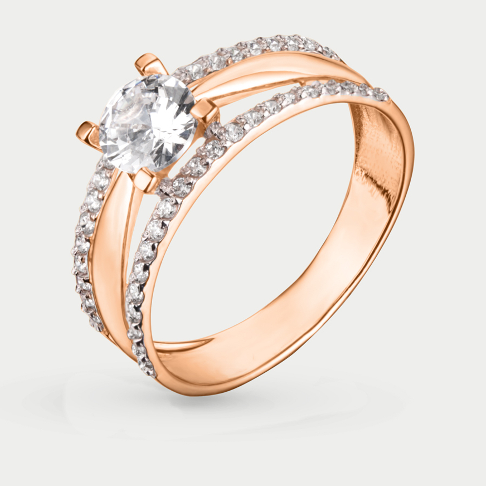 Кольцо женское из красного золота 585 пробы с фианитами (арт. К-7108л)