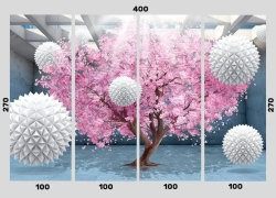 Фотообои виниловые на флизелиновой основе "Дерево с колючими шарами 3D розовый", Арт. 14-079, 400х270см (ШхВ)