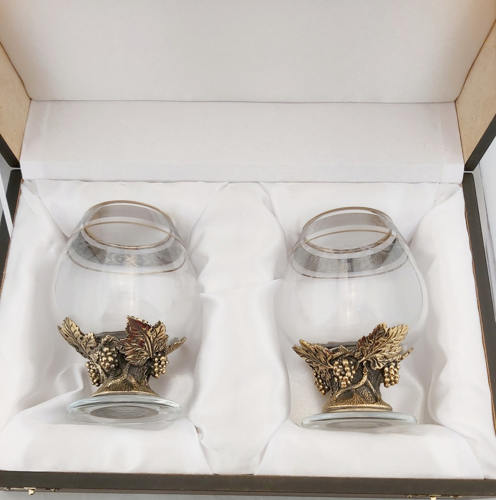 Набор бокалов 2шт. для коньяка Гроздь винограда в футляре