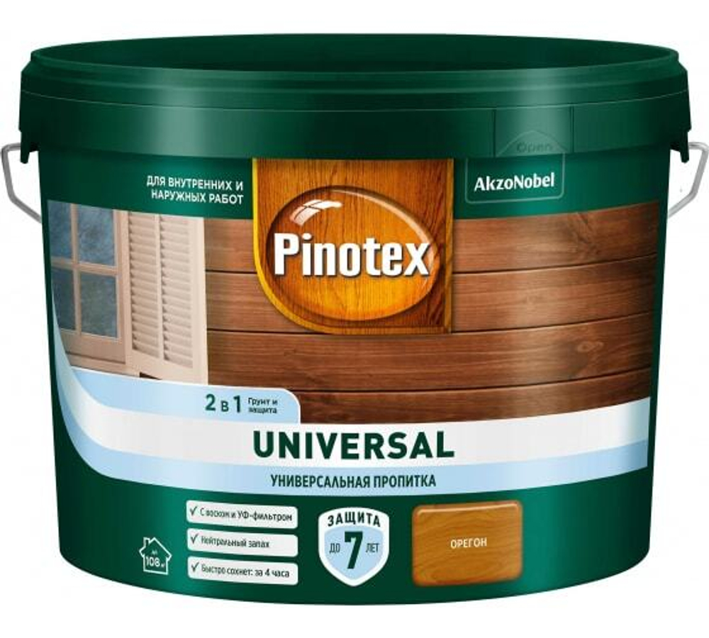 Пропитка защитная для дерева Pinotex Universal 2 в 1 орегон 9 л