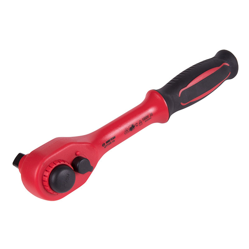 KING TONY (4771VE-10) Трещотка диэлектрическая 1/2", 250 мм, 24 зубца, флажковая с кнопкой, фиксатор