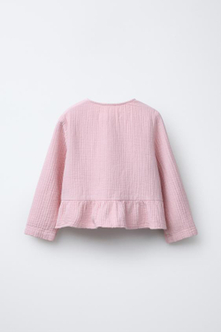 ZARA РУБАШКА ИЗ РЕЛЬЕФНОЙ ТКАНИ С БАНТАМИ, РОЗОВЫЙ