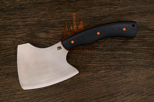 Топорик кухонный Мастерской Тать 120мм, сталь 50Х14МФ, G-10 черный (оранжевый спейсер)