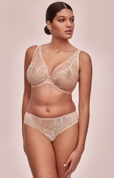 Трусики-бразилиана Loretto из двухцветного кружева (Размер: 40) (Цвет: персиковый)