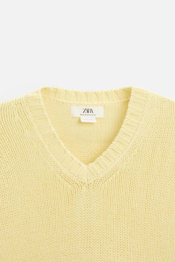 ZARA СВИТЕР С V-ОБРАЗНЫМ ВЫРЕЗОМ, ЖЕЛТЫЙ
