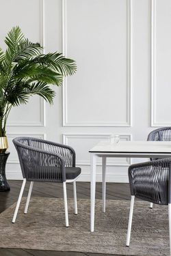 "Малага" обеденная группа на 4 персоны со стульями "Марсель", каркас белый, роуп светло-серый