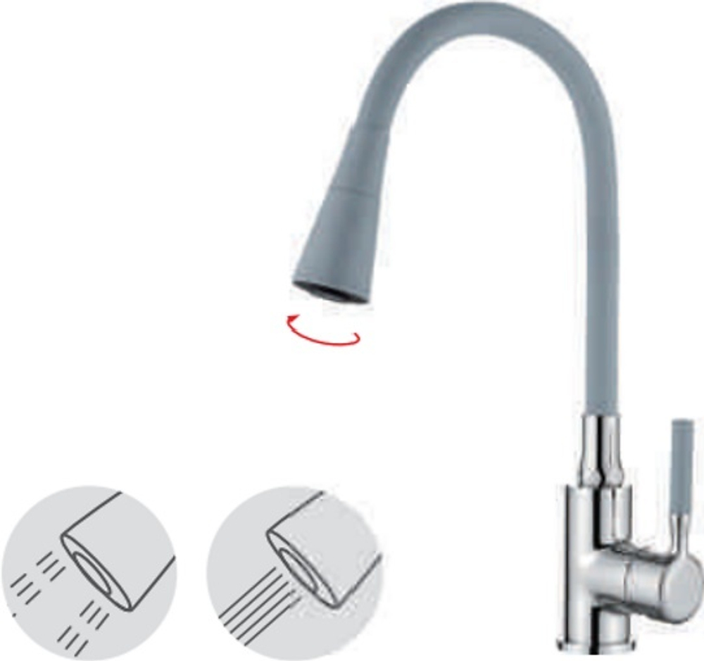 СМЕСИТЕЛЬ ДЛЯ КУХНИ С ГИБКИМ СИЛИКОНОВЫМ ИЗЛИВОМ CASELA 54199-9 ЛАТУНЬ, СЕРЫЙ